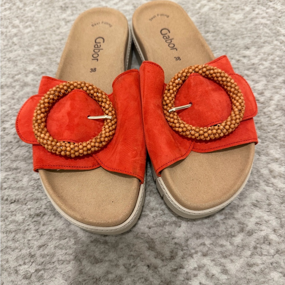 Gabor Women's Orange Slide Sandals with Beaded Accent